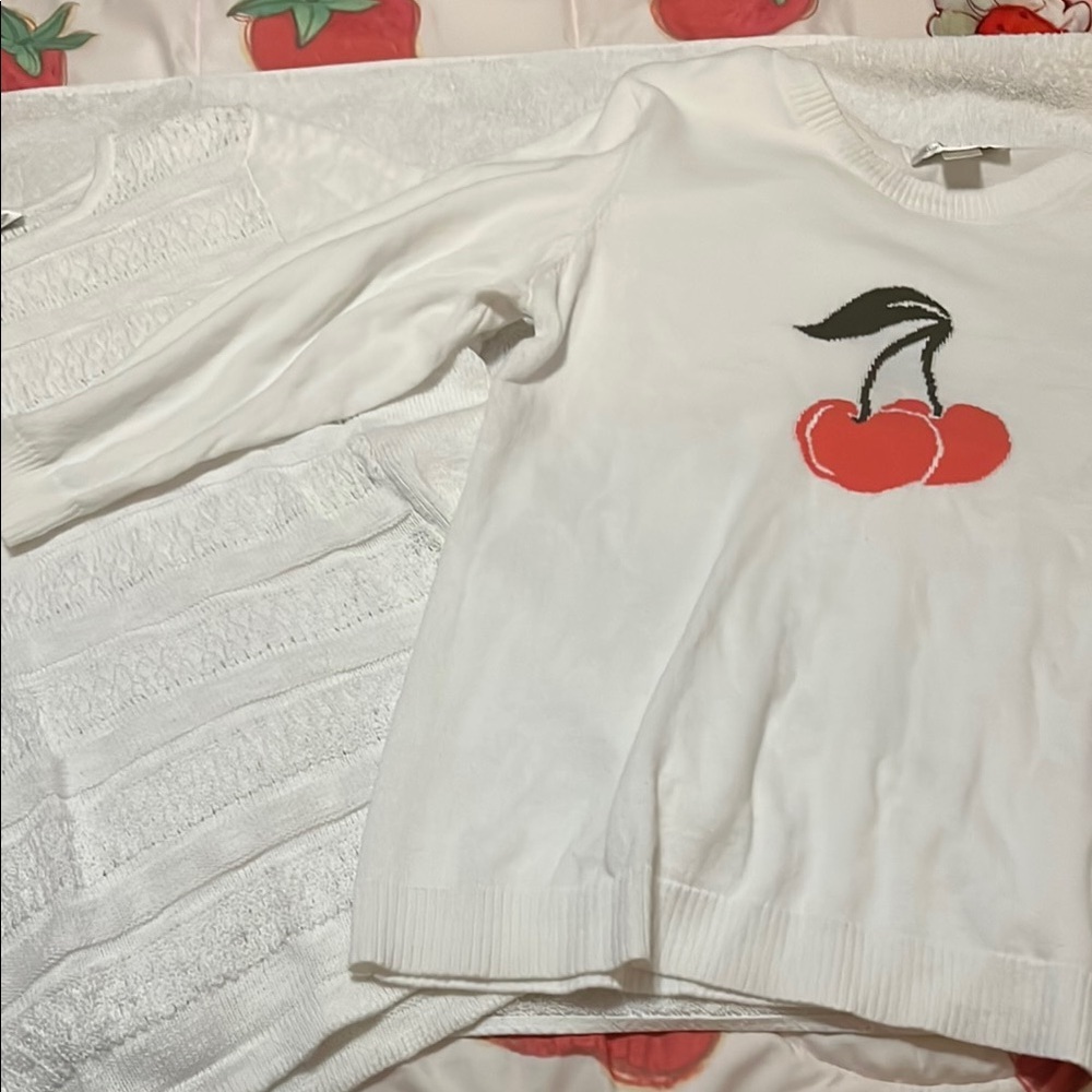 Christopher & Banks Red and White Crew Neck Sweater